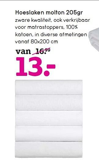 Aanbiedingen Hoeslaken molton 205gr zware kwaliteit, ook verkrijbaar voor matrastoppers - Huismerk - Leen Bakker - Geldig van 12/10/2014 tot 25/10/2014 bij Leen Bakker
