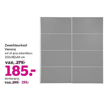 Aanbiedingen Zweefdeurkast verona wit of grijs eikenkleur - Huismerk - Leen Bakker - Geldig van 12/10/2014 tot 25/10/2014 bij Leen Bakker