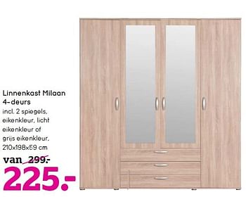 Aanbiedingen Linnenkast milaan 4-deurs incl. 2 spiegels, eikenkleur, licht eikenkleur of grijs eikenkleur - Huismerk - Leen Bakker - Geldig van 12/10/2014 tot 25/10/2014 bij Leen Bakker