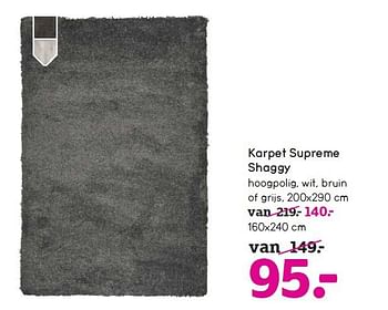 Aanbiedingen Karpet supreme shaggy hoogpolig, wit, bruin of grijs - Huismerk - Leen Bakker - Geldig van 12/10/2014 tot 25/10/2014 bij Leen Bakker