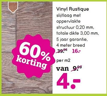 Aanbiedingen Vinyl rustique slijtlaag met oppervlakte - Huismerk - Leen Bakker - Geldig van 12/10/2014 tot 25/10/2014 bij Leen Bakker