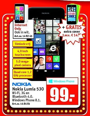 Aanbiedingen Nokia lumia 530 - Nokia - Geldig van 20/10/2014 tot 02/11/2014 bij Kijkshop