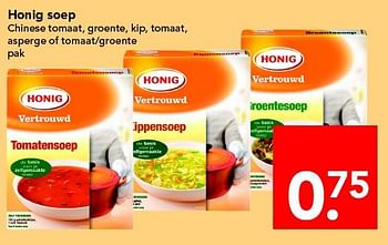 Aanbiedingen Honig soep chinese tomaat, groente, kip, tomaat,asperge of tomaat-groente - Honig - Geldig van 26/10/2014 tot 01/11/2014 bij Deen Supermarkten