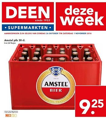 Aanbiedingen Amstel pils - Amstel - Geldig van 26/10/2014 tot 01/11/2014 bij Deen Supermarkten