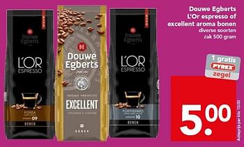 Aanbiedingen Douwe egberts l`or espresso of excellent aroma bonen - Douwe Egberts - Geldig van 26/10/2014 tot 01/11/2014 bij Deen Supermarkten