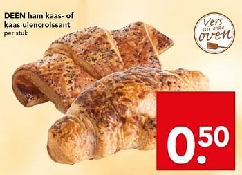 Aanbiedingen Deen ham kaas- of kaas uiencroissant - Huismerk deen supermarkt - Geldig van 26/10/2014 tot 01/11/2014 bij Deen Supermarkten