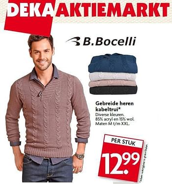Aanbiedingen Gebreide heren kabeltrui - B. Bocelli - Geldig van 26/10/2014 tot 01/11/2014 bij Deka Markt