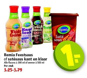 Aanbiedingen Remia feestsaus of satésaus kant en klaar - Remia - Geldig van 19/10/2014 tot 25/10/2014 bij Plus