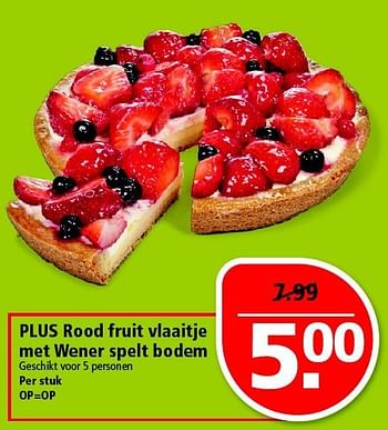 Aanbiedingen Plus rood fruit vlaaitje met wener spelt bodem - Huismerk - Plus - Geldig van 19/10/2014 tot 25/10/2014 bij Plus