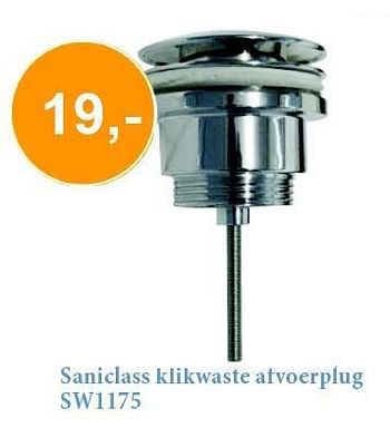 Aanbiedingen Saniclass klikwaste afvoerplug sw1175 - Saniclass - Geldig van 01/10/2014 tot 31/10/2014 bij Sanitairwinkel