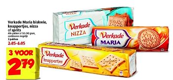 Aanbiedingen Verkade maria biskwie, knappertjes, nizza of sprits 3 voor - Verkade - Geldig van 26/10/2014 tot 01/11/2014 bij Plus