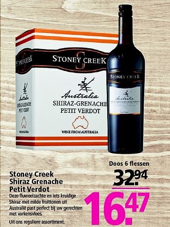 Aanbiedingen Stoney creek shiraz grenache petit verdot - Rode wijnen - Geldig van 26/10/2014 tot 01/11/2014 bij Plus