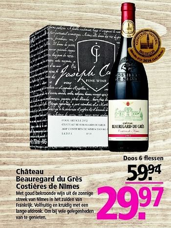 Aanbiedingen Château beauregard du grès costières de nîmes - Rode wijnen - Geldig van 26/10/2014 tot 01/11/2014 bij Plus