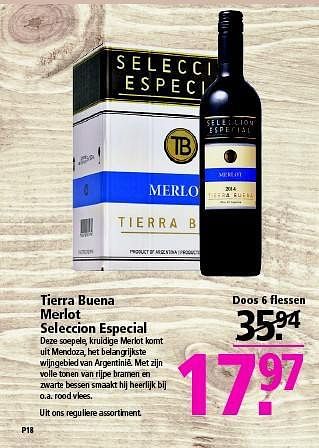 Aanbiedingen Tierra buena merlot seleccion especial - Rode wijnen - Geldig van 26/10/2014 tot 01/11/2014 bij Plus