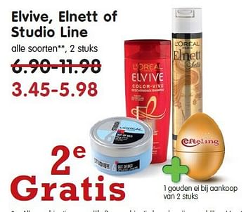 Aanbiedingen Elvive, elnett of studio line - L'Oreal Paris - Geldig van 26/10/2014 tot 01/11/2014 bij Em-té