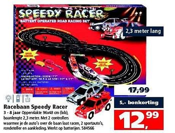 Aanbiedingen Racebaan speedy racer - Huismerk - Intertoys - Geldig van 18/10/2014 tot 02/11/2014 bij Intertoys