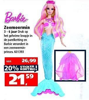 Aanbiedingen Zeemeermin druk op het geheime knopje in de parelketting en barbie verandert - Mattel - Geldig van 18/10/2014 tot 02/11/2014 bij Intertoys
