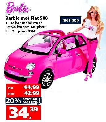 Aanbiedingen Barbie met fiat 500 - Mattel - Geldig van 18/10/2014 tot 02/11/2014 bij Intertoys