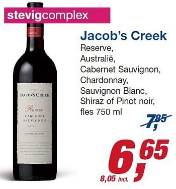 Aanbiedingen Jacob`s creek reserve, australië, cabernet sauvignon, chardonnay - Rode wijnen - Geldig van 22/10/2014 tot 04/11/2014 bij Makro