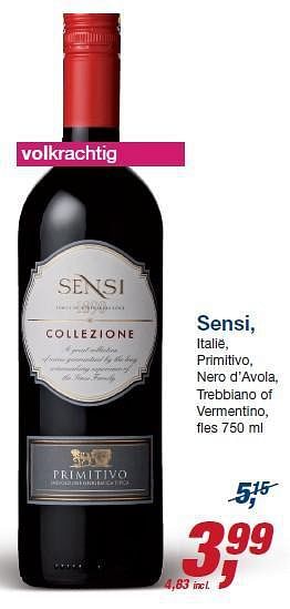 Aanbiedingen Sensi, italië, primitivo, nero d`avola, trebbiano of vermentino - Rode wijnen - Geldig van 22/10/2014 tot 04/11/2014 bij Makro