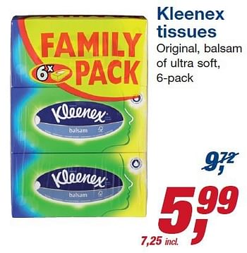 Aanbiedingen Kleenex tissues original, balsam of ultra soft - Kleenex - Geldig van 22/10/2014 tot 04/11/2014 bij Makro