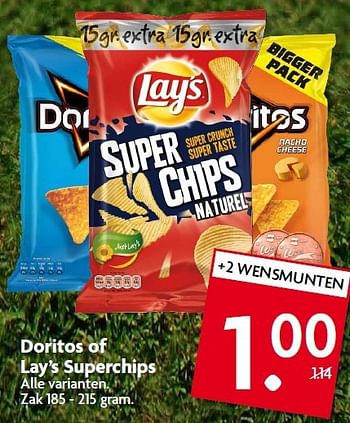 Aanbiedingen Doritos of lay`s superchips - Doritos - Geldig van 02/11/2014 tot 08/11/2014 bij Deka Markt