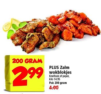 Aanbiedingen Plus zalm wokblokjes knoflook of peper - Huismerk - Plus - Geldig van 02/11/2014 tot 08/11/2014 bij Plus