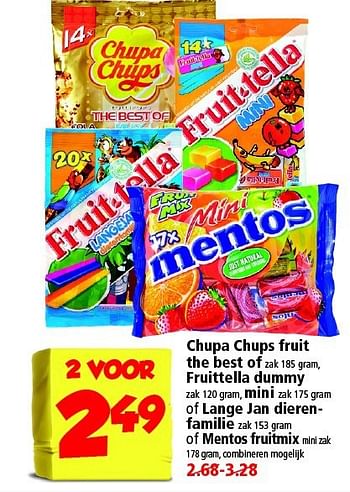 Aanbiedingen Chupa chups fruit the best of fruittella dummy - Fruittella - Geldig van 02/11/2014 tot 08/11/2014 bij Plus