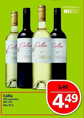 Aanbiedingen Callia - Witte wijnen - Geldig van 02/11/2014 tot 08/11/2014 bij Plus