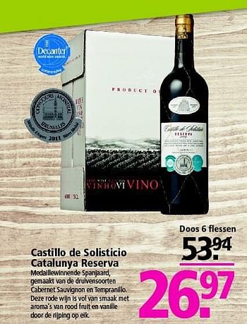 Aanbiedingen Castillo de solisticio catalunya reserva - Rode wijnen - Geldig van 26/10/2014 tot 01/11/2014 bij Plus