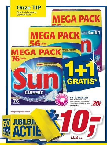 Aanbiedingen Sun vaatwastabs all-in-1 of classic, doos - Sun - Geldig van 22/10/2014 tot 04/11/2014 bij Makro