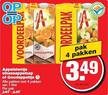 Aanbiedingen Appelsientje sinaasappelsap of goudappeltje  - Appelsientje - Geldig van 29/10/2014 tot 04/11/2014 bij Hoogvliet