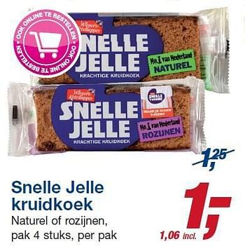 Aanbiedingen Snelle jelle kruidkoek naturel of rozijnen - Snelle Jelle - Geldig van 22/10/2014 tot 04/11/2014 bij Makro