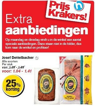 Aanbiedingen Josef dettelbacher  - Josef Dettelbacher - Geldig van 29/10/2014 tot 04/11/2014 bij Hoogvliet