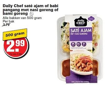 Aanbiedingen Daily chef saté ajam of babi pangang met nasi goreng of bami goreng - Daily chef - Geldig van 29/10/2014 tot 04/11/2014 bij Hoogvliet