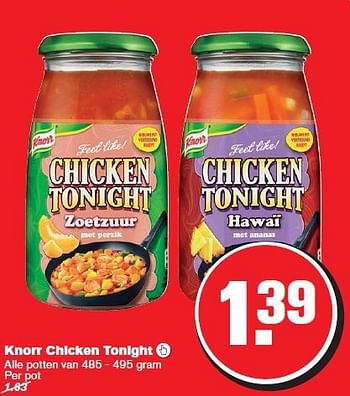 Aanbiedingen Knorr chicken tonight  - Knorr - Geldig van 29/10/2014 tot 04/11/2014 bij Hoogvliet