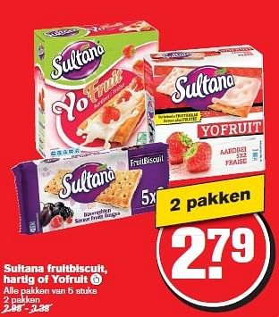 Aanbiedingen Sultana fruitbiscuit, hartig of yofruit - Sultana - Geldig van 29/10/2014 tot 04/11/2014 bij Hoogvliet