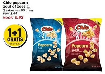 Aanbiedingen Chio popcorn zout of zoet - Chio - Geldig van 29/10/2014 tot 04/11/2014 bij Hoogvliet