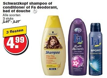 Aanbiedingen Schwarzkopf shampoo of conditioner of fa deodorant, bad of douche - Fa - Geldig van 29/10/2014 tot 04/11/2014 bij Hoogvliet