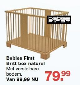Aanbiedingen Bebies first britt box naturel - bebiesfirst - Geldig van 19/10/2014 tot 09/11/2014 bij Baby & Tiener Megastore