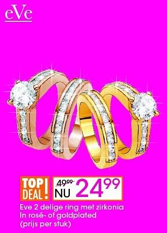 Aanbiedingen Eve 2 delige ring met zirkonia in rosé- of goldplated - Eve - Geldig van 13/10/2014 tot 16/11/2014 bij Lucardi