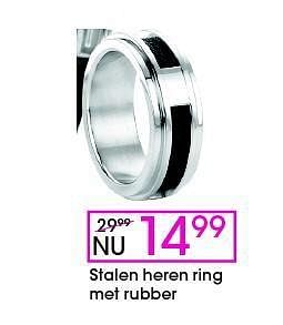 Aanbiedingen Stalen heren ring met rubber - Huismerk - Lucardi - Geldig van 13/10/2014 tot 16/11/2014 bij Lucardi