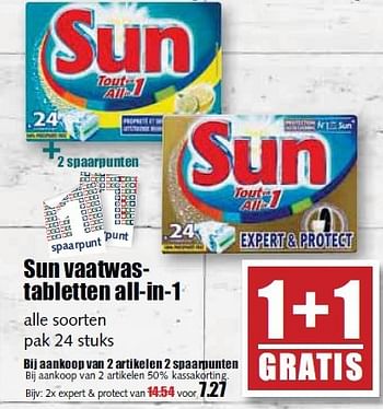 Aanbiedingen Sun vaatwastabletten all-in-1 - Sun - Geldig van 03/11/2014 tot 08/11/2014 bij MCD Supermarkten