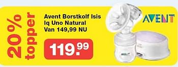 Aanbiedingen Avent borstkolf isis iq uno natural - Avent - Geldig van 19/10/2014 tot 09/11/2014 bij Baby & Tiener Megastore