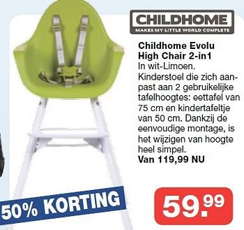 Aanbiedingen Childhome evolu high chair 2-in-1 - Childhome - Geldig van 19/10/2014 tot 09/11/2014 bij Baby & Tiener Megastore
