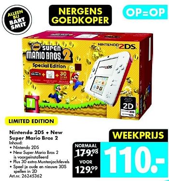 Aanbiedingen Nintendo 2ds + new super mario bros 2 - Nintendo - Geldig van 25/10/2014 tot 09/11/2014 bij Bart Smit