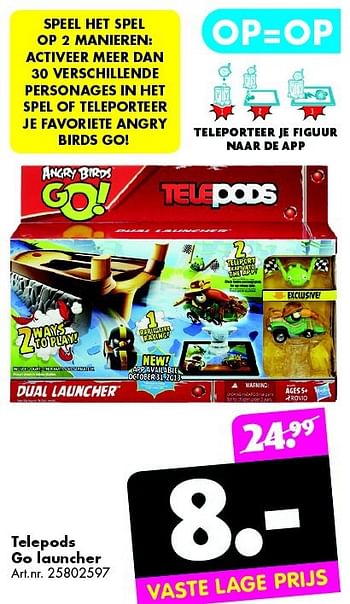 Aanbiedingen Telepods go launcher - Angry Birds - Geldig van 25/10/2014 tot 09/11/2014 bij Bart Smit