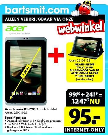 Aanbiedingen Acer iconia b1-720 7 inch tablet - Acer - Geldig van 25/10/2014 tot 09/11/2014 bij Bart Smit