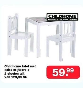 Aanbiedingen Childhome tafel met extra krijtbord+2stoelen wit - Childhome - Geldig van 19/10/2014 tot 09/11/2014 bij Baby & Tiener Megastore