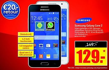 Aanbiedingen Samsung galaxy core 2 - Samsung - Geldig van 27/10/2014 tot 09/11/2014 bij Kijkshop